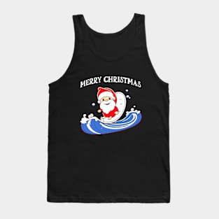 Funny Santa Claus on a Surfboard Art Tank Top